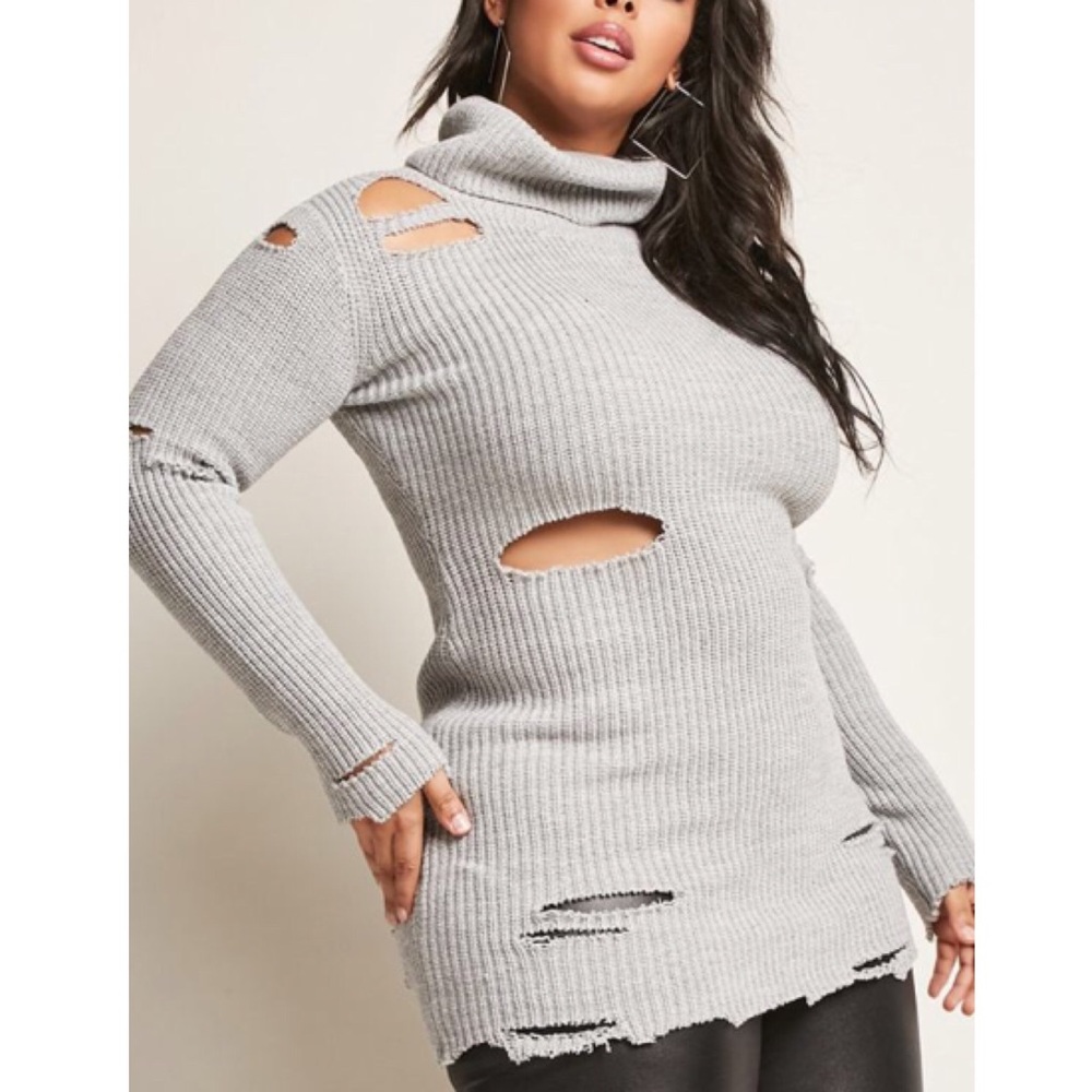 Forever21 plus size distressed dress heather grey